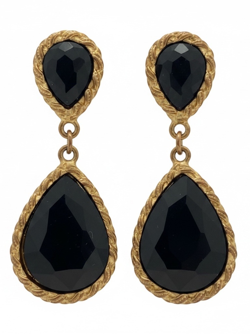 Black & Gold Teardrop Statement Earrings | Vintage Style Dangle Earrings